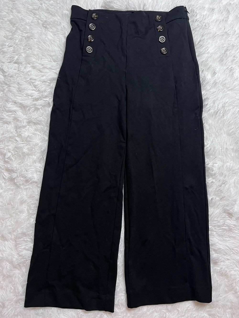 Ann Taylor Black Wide-Leg Dress Pants Button Detail